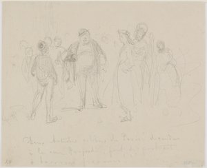 パリの2人の有名な芸術家、1858年（ベージュの紙に鉛筆） 作： James Abbott McNeill Whistler